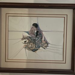 1985 Signed  Amado Maurillo Pena Jr.  Colcha Series: Tres de Acoma Native American Painting