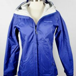 Patagonia Blue h20 Waterproof Hooded Adjustable Rain Jacket Size Women Medium