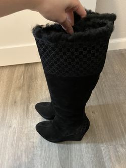 Gucci Interlocking G Suede Knee High Boots
