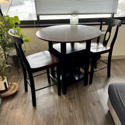 Drop Leaf Dining Table with 2 Chairs And storage 