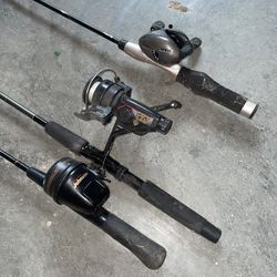 3 Fishing Pole Sets Rod And Reels - Vintage 1990s