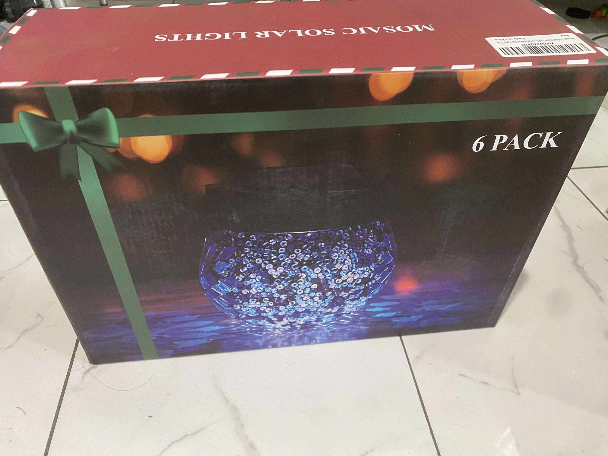 6 Pack Heavy Solar Mosaic Crackle Glass Lights with Dual Solar Panels