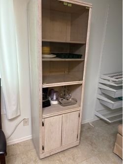 Tall Wood Cabinet with Glass Doors