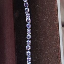 Tanzanite And Silver Tennis Bracket/ Earing Set