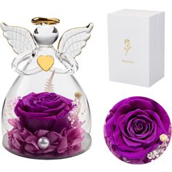 Christmas Angel Rose Gifts for Mom Grandma,Birthday Gifts for Mom,Mothers Day Real Rose Gifts for Mom from Daughter,Preserved Rose in Glass Angel Figu