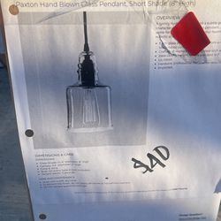 Pottery Barn Brand New  Hanging Light Paxton Hand Blown 