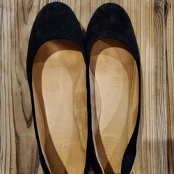 Ladies Black Suede Flats, Size 9