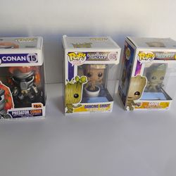 3 Funko Pop! Conan TBS (Exclusive) #15, Guardians of Galaxy Groot 202, Groot 65
