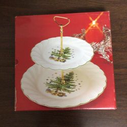 Nikko Happy Holidays Two-tiered Tray and  Year 2000 Plate -  Perfect
