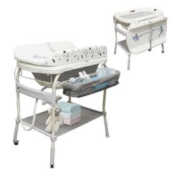 New 2 in 1 Baby Bathtub with Changing Table, DEYGIA Waterproof Diaper Changing Station Portable Chan