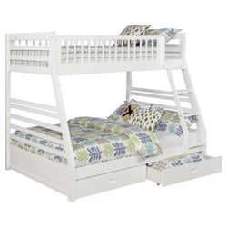 TWIN OVER FULL BUNK BEDS - WOOD - 3 Different Colors