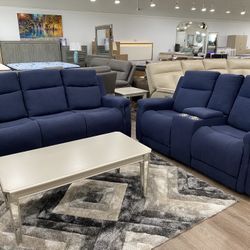 NAVY BLUE RECLINING SOFA & LOVESEAT LIVING ROOM SET ON SALE OFFER ENDS 11/30!!***