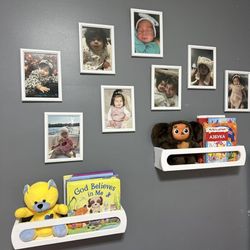 Bamboo White Nursery Floating Book Shelves for Wall, 16.5 Inch - Set of 3 Wall Mounted Multi-use Shelves, Kids Room, Playroom, Nursery Decor and Stora