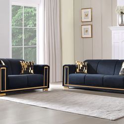 Sofa and Loveseat Black Velvet fabric, New Especial price