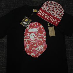 Bape T Shirt and Burberry Beanie 