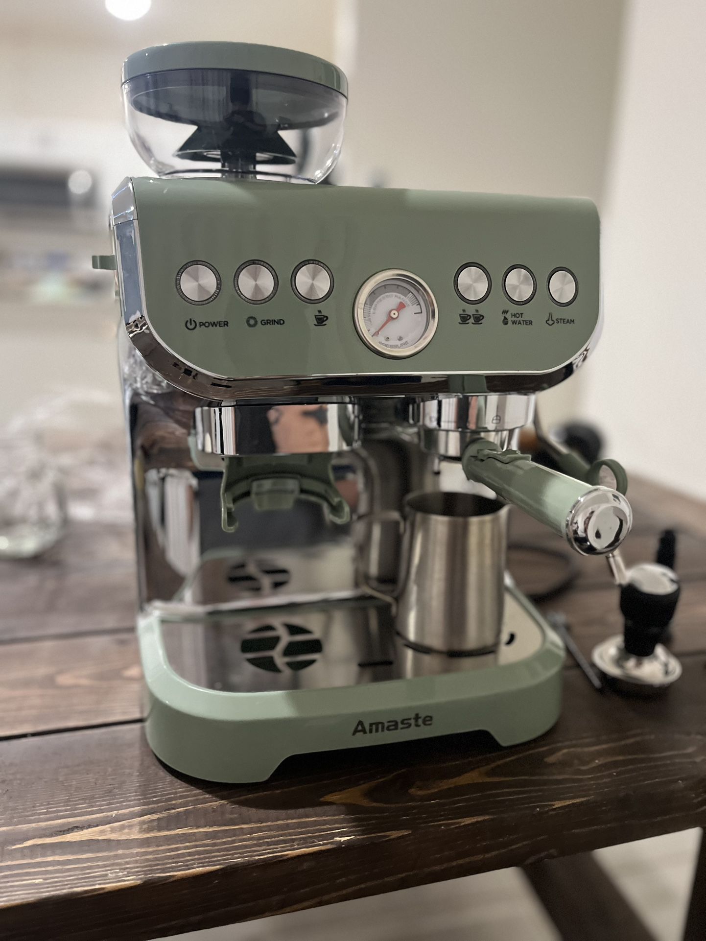 Amaste Espresso Machine With Grinder, 15 Bar Espresso Machine With Steam Wand 68oz Water Tank