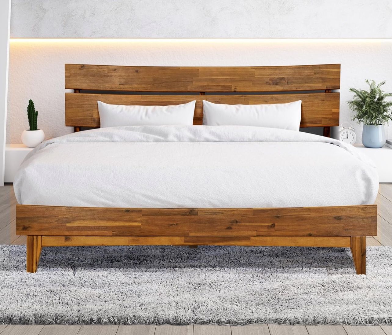 Acacia Aurora Solid Wooden Frame with Headboard, Carmel