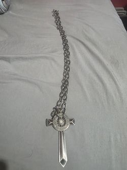 Silver-Tone Cross Sword Pendant Chain Necklace Celtics warrior