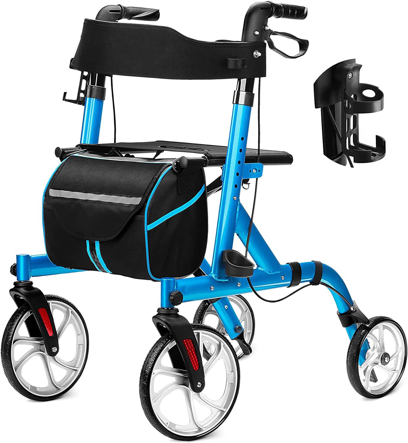 SUSATI Rollator Walker With Extra Wide Seat And 10” Large Wheels With Cup Holder Padded Back Rest 