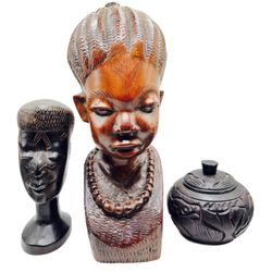 Trio of Hand-Carved African Busts