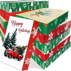 YANGTE 12 Pack Large Christmas Gifts Boxes with Lids for Presents, 17" Clothing Gift Boxes for Wrapping Bulk, 4 Designs of Christmas Boxes for Wrappin