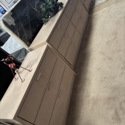 Solid wood light oak dresser, chest & 2 nightstands art deco