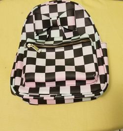 Checkered Mini Backpack with Bow Detail