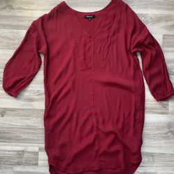 Madewell Burgundy Solid Long Sleeve Tunic Dress Size XS Viscose Vneck 