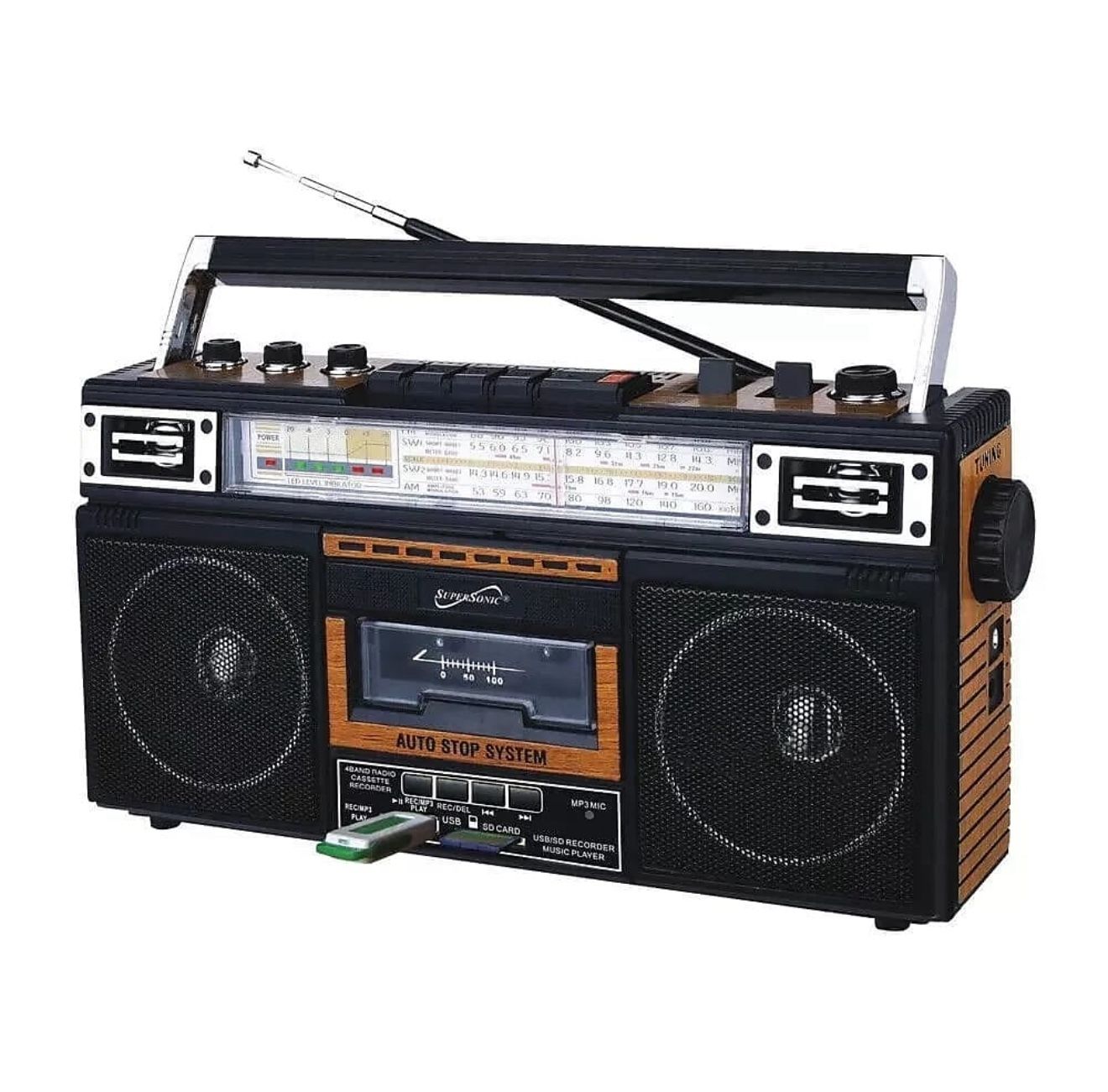 Vintage Cassette Recorder & Bluetooth Boombox | Tape-to-Digital Converter, AM/FM/SW Radio, USB/SD MP3 Player