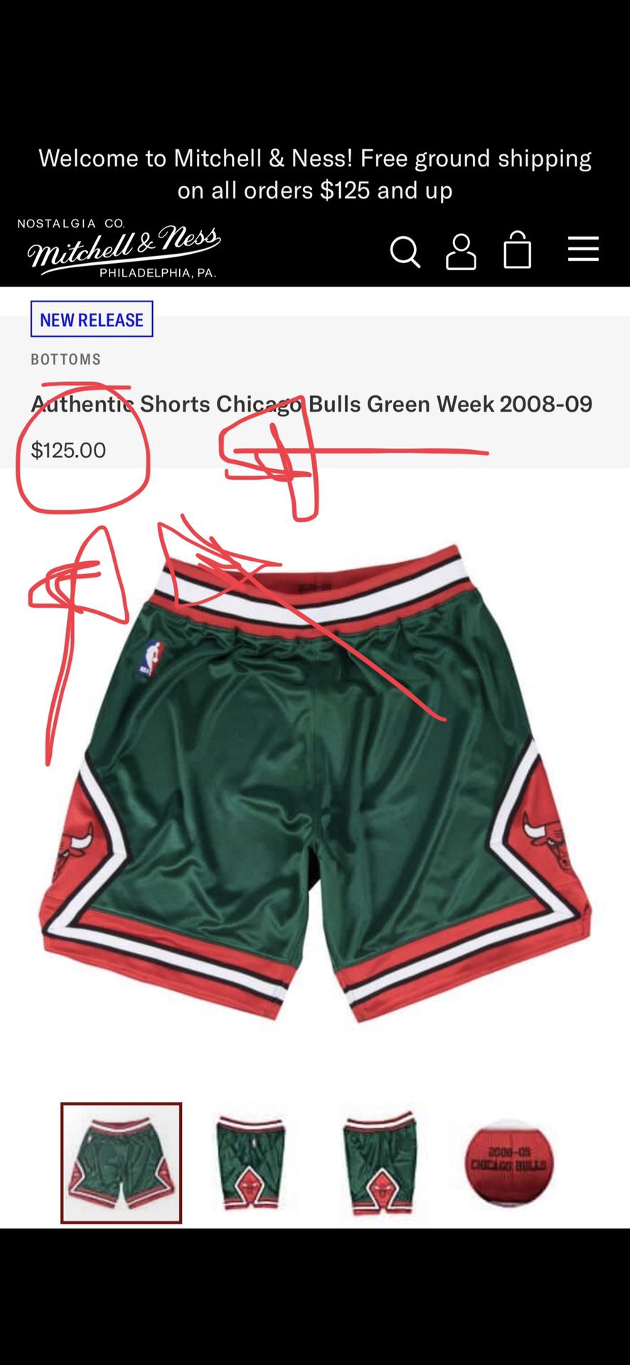 Men’s Mitchell & Ness Chicago Bulls Green Week ‘08-‘09 Shorts L