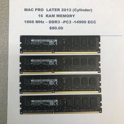 Mac Pro Later 2013 Ram Memory -16 Gig.