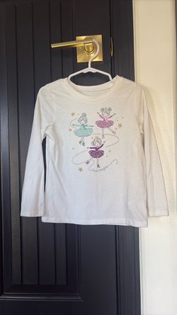 Girls White Long Sleeve Ballerina Graphic Tee