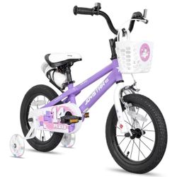 JOYSTAR Pluto 12 Kids Bike with Light Up Training Wheels, Kids' Bicycle for Boys Girls Age 3 Years, Children Bikes, Purple