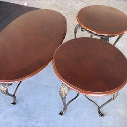 Oval Coffee Table & 2 Round Side Tables 