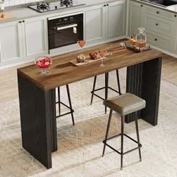 Bar Unit, 55.12-Inch Bar Table with Large Tabletop - 55.12" L x 19.69" W x 35.83" H - Black+Brown