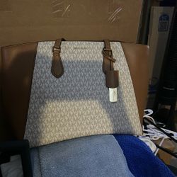 MK Taryn Large Signature Logo and Leather Tote Bag