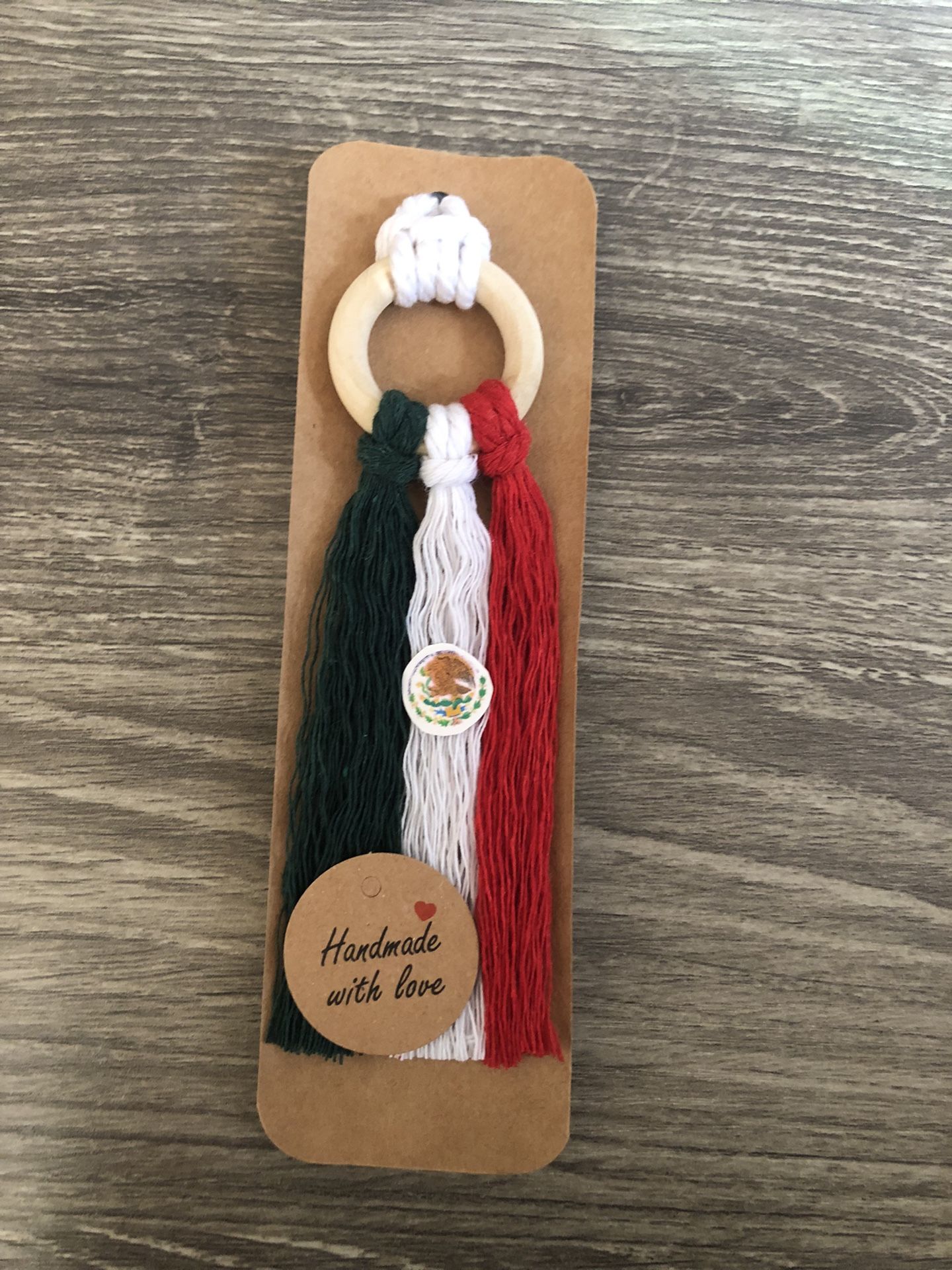 Decorative Car Charm/ Mexican Flag In Macrame