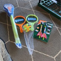 Bag Of Kids Toys For Outside Play. Lacrosse Set Boom And Light Up Rockets. All New.  18$ For All. 