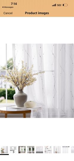 Deconovo Oeko-TEX Certified Sheer Foil Print Curtains – 2 Panels, Grommet Top – Elegant Light-Filtering Drapes for Living Room & Bedroom, Airy Privacy