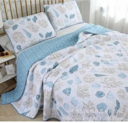 King size comforter set Ocean Print Quilt Bedspread Set with 2 Pillowcases