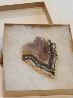 Banded Agate Slice with Rose Amethyst Druzy Quartz Crystal Inclusion