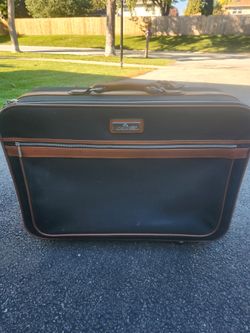 Vintage Jordache Large 26" Suitcase Black Brown Trim Travel Luggage