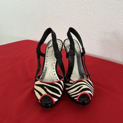 7.5 Size High Heels Shoes Zebra Pattern with Pink