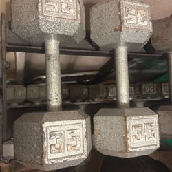 35 lb Pair Hex Iron Dumbbells