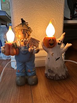 Halloween Fall Scarecrow & Ghost Light Figurines Set