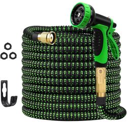 50 ft Expandable Garden Hose w/10 Functions Spray Nozzle, Water Hoses with 3/4" Solid Brass Connector, Flexible Lightweight Hose Expanding Water Pipe 