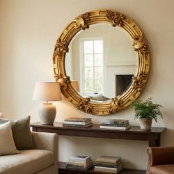 Huge 45” Hand-Applied Gold Leaf Mirror - ArtDreams Home