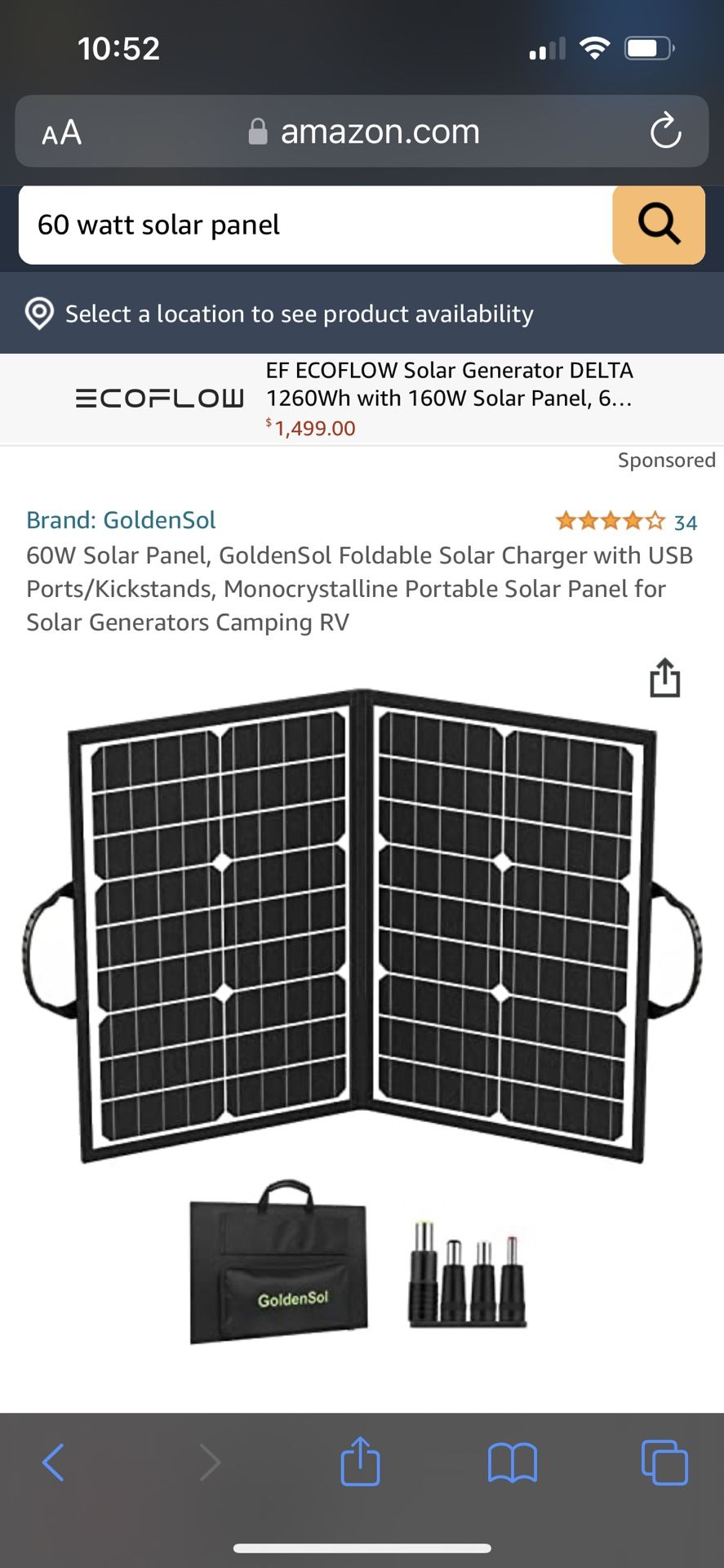 Goldensol Portable Camping Solar Panel 60w