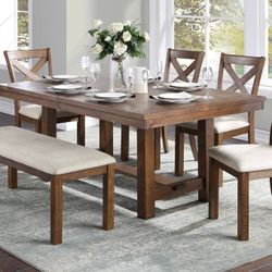 6 pc Canora  brown wood dining table set with bench(New)
