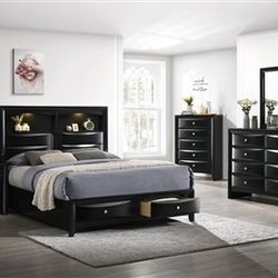 Brand New Black Finish 4pc Queen Size Set